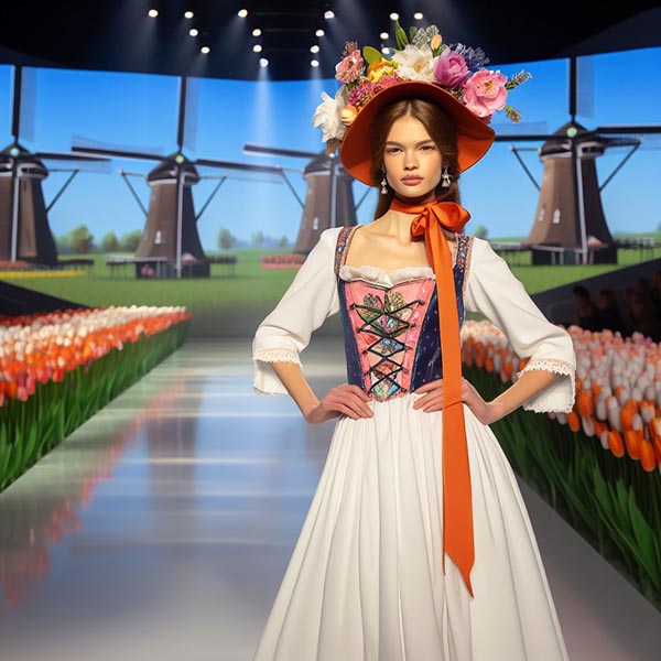 Nederlandse mode met een knipoog naar het traditionele beeld van Nederland.